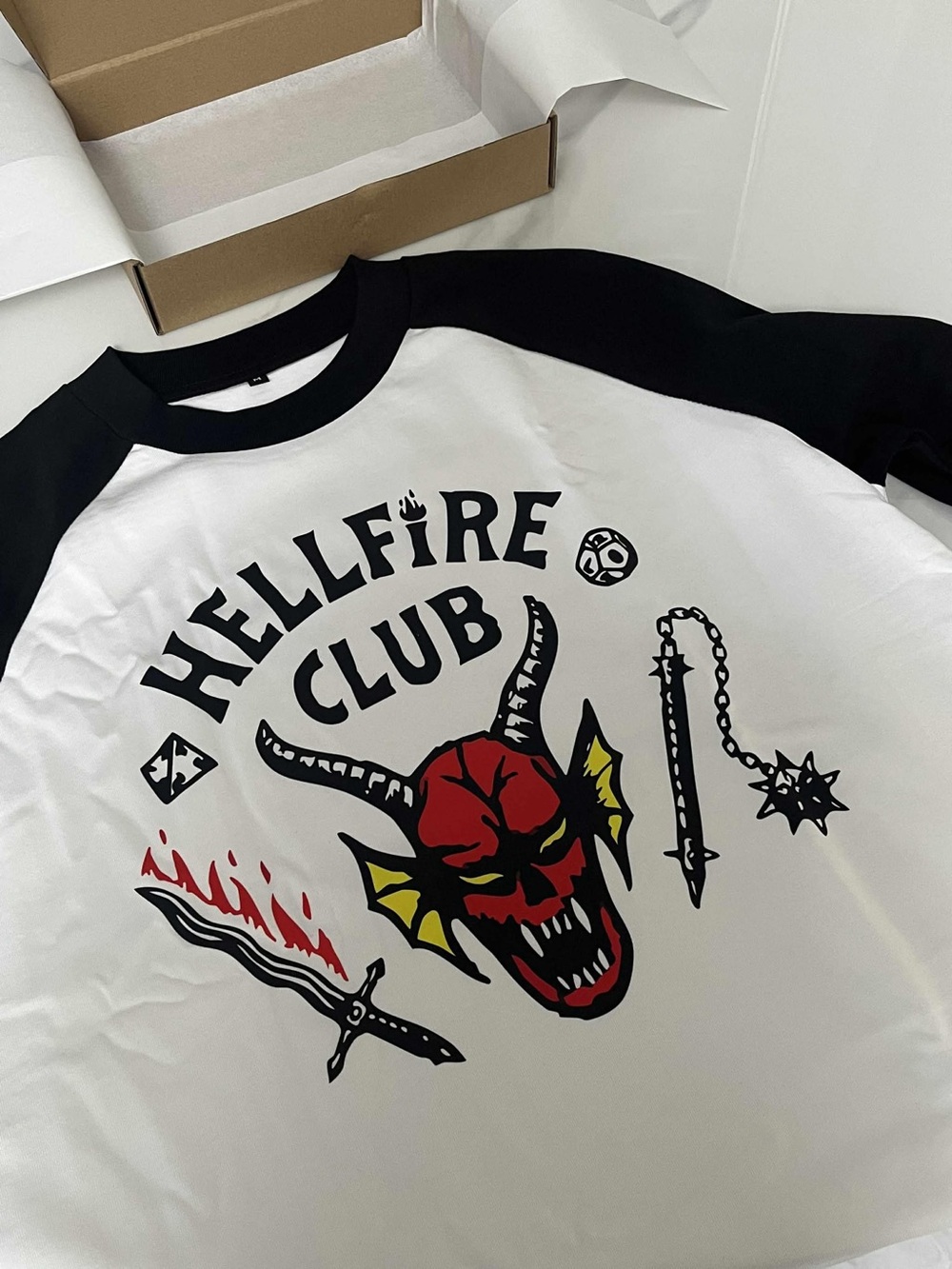Hellfire Club Graphic Raglan Long Sleeve Tee - Black/White